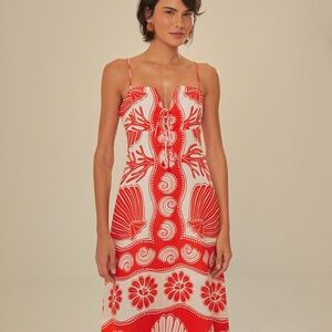 FARM RIO Ainika Coral White Maxi Dress M - WORN ONCE